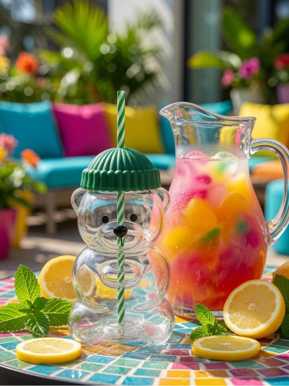 New Glass Bear Cold Cup With Straw 18oz Mug Jar - Picture 3 of 5